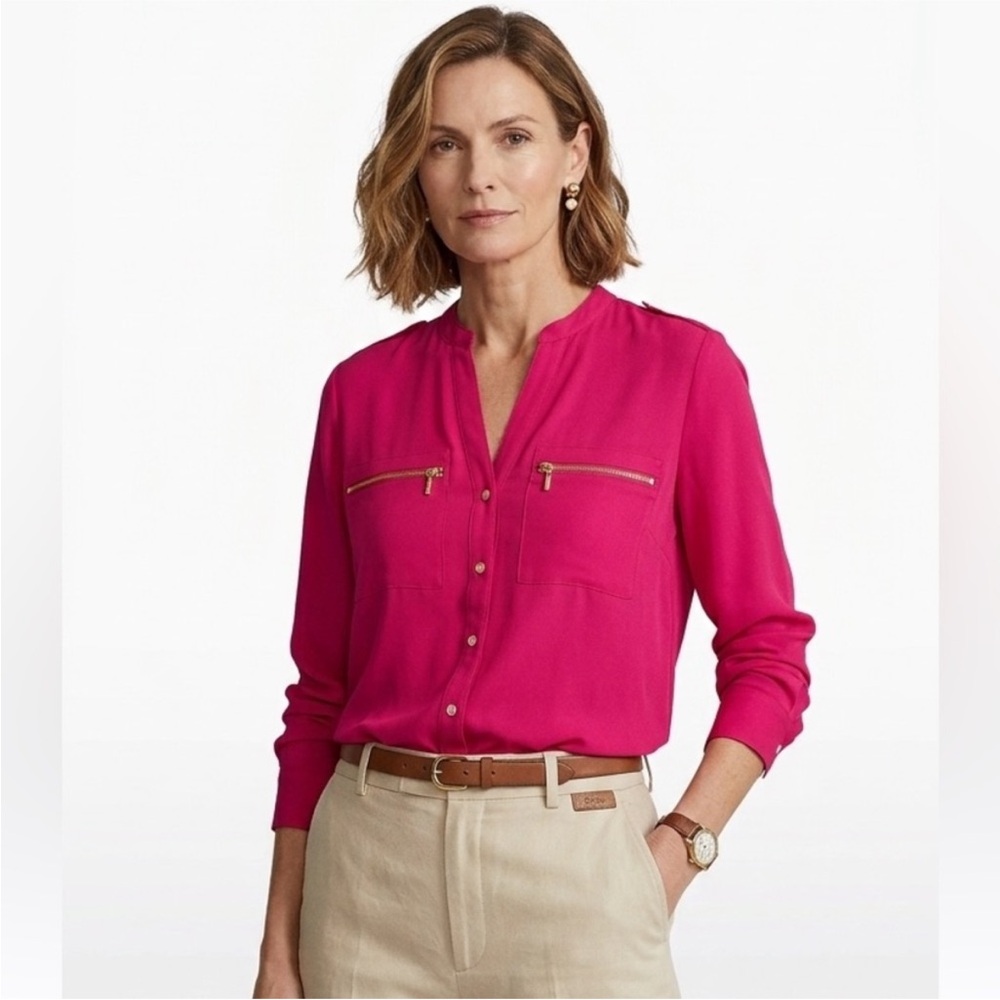 Calvin Klein Fuchsia Pink Gold Button Down Blouse Size Small